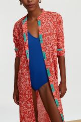 Long Open Kurta Damask Design Red