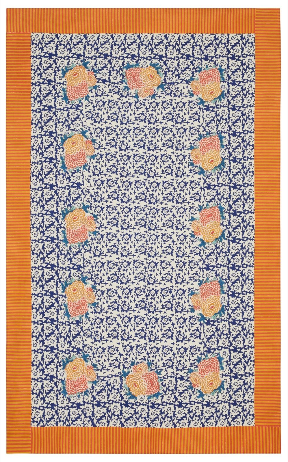 Cotton Cloth 180x350cm Arabesque Corolla Blue Natural